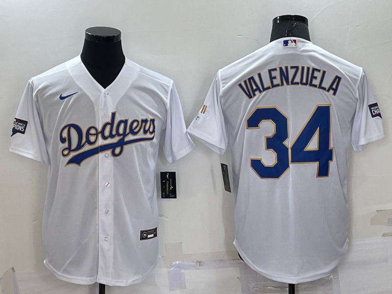 Men Los Angeles Dodgers #34 Valenzuela White gold 2022 Game Nike MLB Jerseys